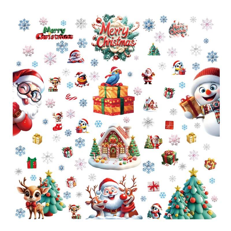 Christmas Glass Stickers Gingerbread Man Snowman Snowflake Decorative Stickers Christmas Party Decoration Santa Claus Electrostatic Stickers