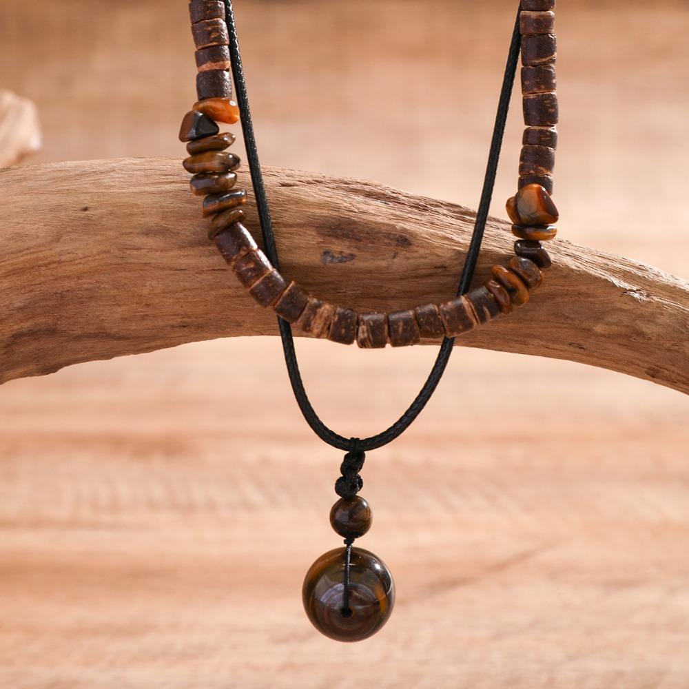 Natural Stone Wood Pearl Turquoise Necklace Vintage Coconut Shell Neck Jewelry  Women