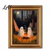 Spooky Home Wall Decoration Vintage Cute Ghost Canvas Art 2 Ghosts Campfire Autumn Seasonal Art Hanging Poster Gothic Halloween for Bedroom