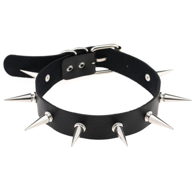 Black Spiked Choker Necklace Punk Collar Female Women Men Black Leather Studded Rivets Chocker Jewelry Gothic Accessories
