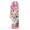 1PC Bunny With Flower Headband Cute Print 750ml Color Plastic Sports Water Bottle Leakproof Flip Straw Lid Suitable for Sports Office Home Use