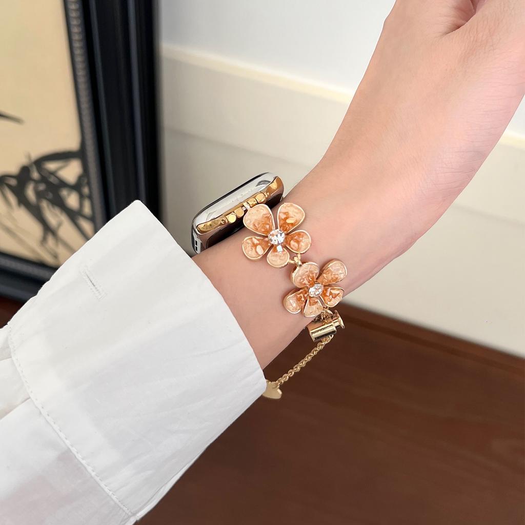 Для Apple Watch Series 10 42 мм/9 8 7 41 мм/SE (2023) SE (2022) SE 6 5 4 40мм/3 2 1 38мм Ремешок-цепочка с цветами, ремешок из цинкового сплава