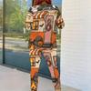 Women Plus Size Round Neck Long Sleeve Bee Pumpkin Printed Top And Fitted Pants Two Piece Set