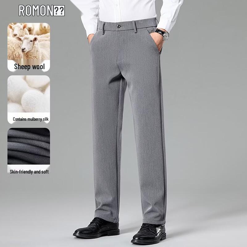 ROMON Men's Wrinkle-Resistant Silk Blend Business Trousers