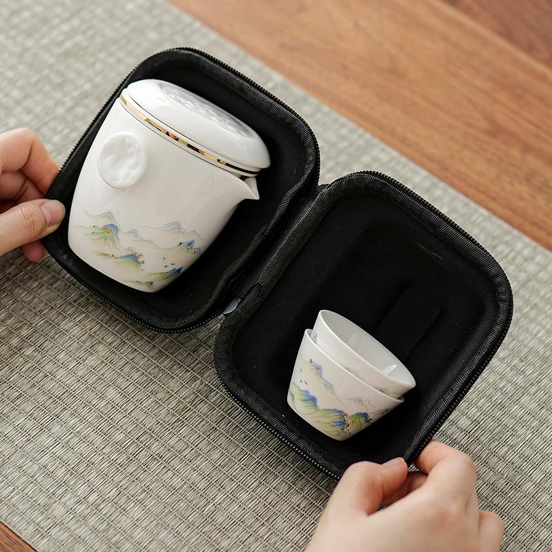 Suet jade white porcelain portable travel tea set gift box gift gift for Father's Day Dragon Boat Festival elders and teachers