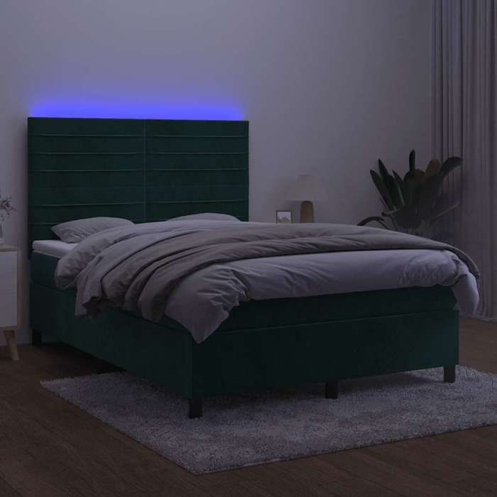 Maison Exclusive - Sommier à lattes de lit avec matelas LED Vert foncé 140x190 cm
