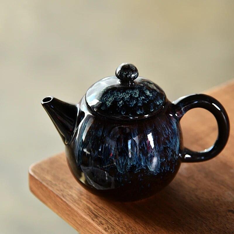 Чайники с кракелюром цвета селадона, традиционный чайный сервиз, черный чайник для улуна, керамический чайник, посуда для напитков с цветущим цветком