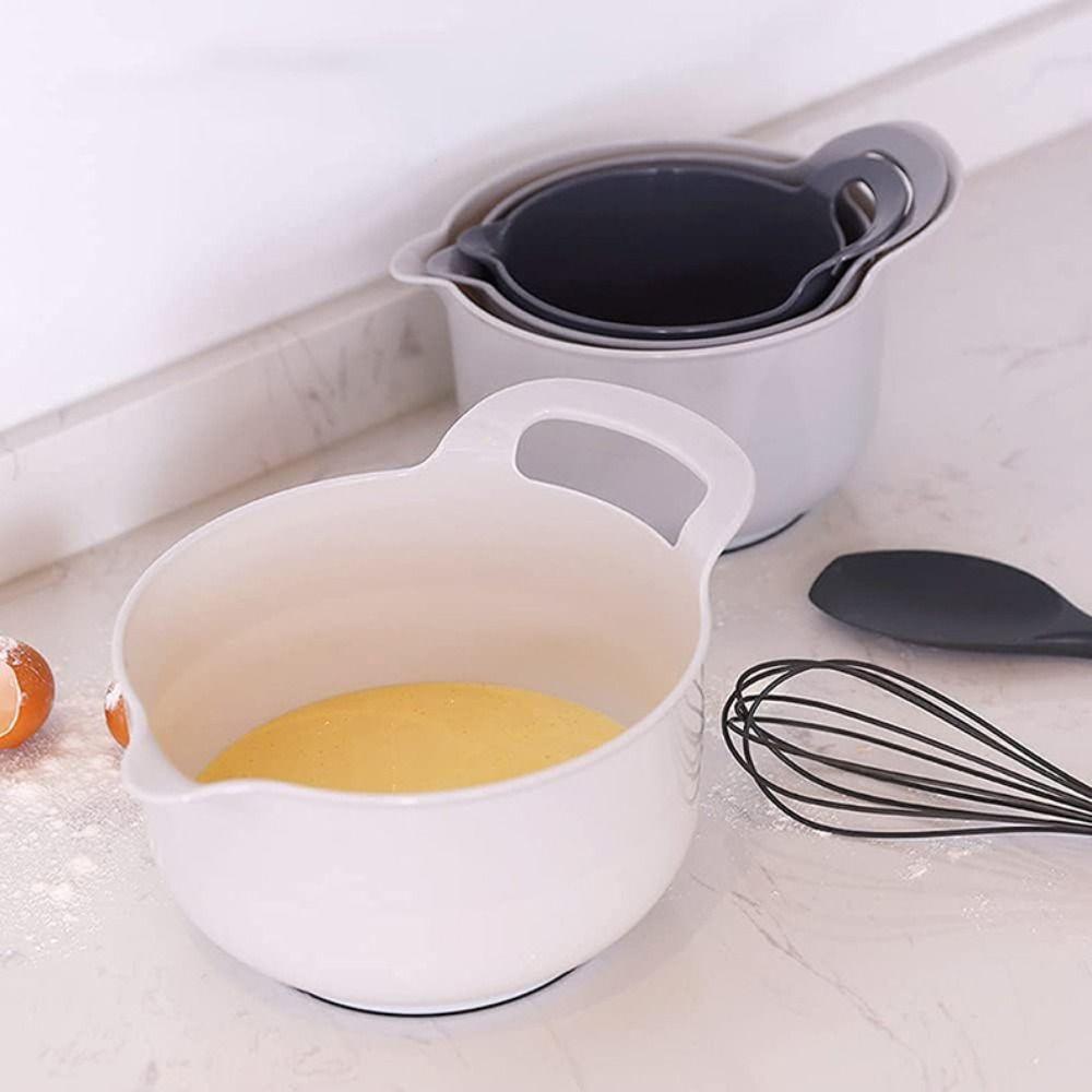 4pcs/set with Pour Spout Mixing Bowl Set with Handle Snacks Basin Salad Bowl Vegetables