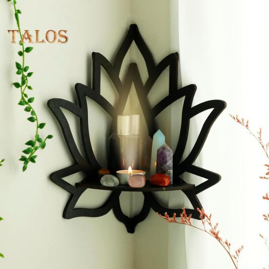 Wooden Wall Corner Shelf Easy Assembly Scented Candles Display Organizer Shelf Boho Aesthetic Wall Mount Floating Corner Shelf for Bedrooms Living