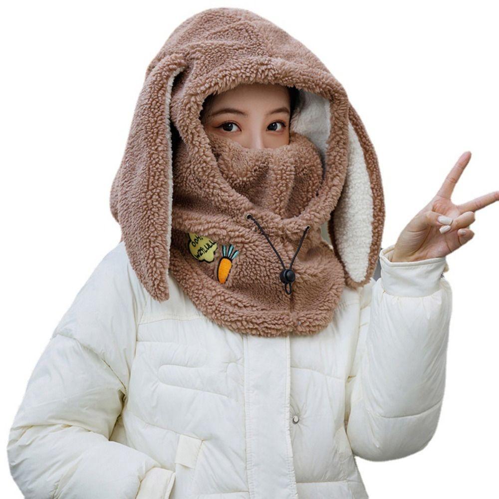 Solid Color Masks Hood Beanies Cartoon Helmet Hat Casual Rabbit Ear Balaclava Hat  Female