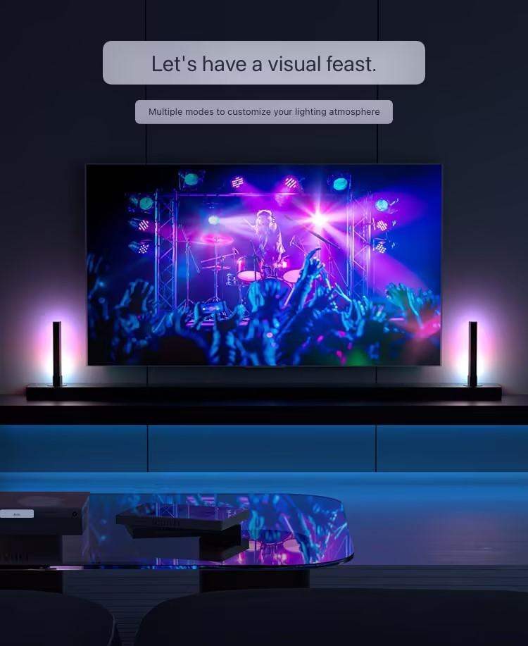 1 пара RGB-светомузыки, 180° умные световые панели, игровая светодиодная подсветка, 16 миллионов цветов DIY, пульт дистанционного управления, USB-подсветка с датчиком звука