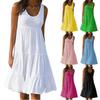 Women's Vest Dresses Summer Spring Pleated Bohemian Dresses Cute Sleeveless Flowing Beach Straight T-Shirt Tank Dresses Round Neck Dresses