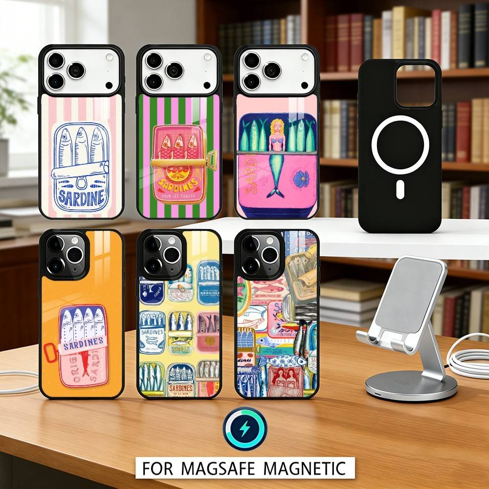 Чехол для телефона V-Vintage Sardines in a Can для iPhone 17,16,15,14,13,12,Pro,Max Для Magsafe Магнитная Беспроводная Зарядка