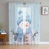 Christmas Snowflake Snowman Blue Sheer Curtains for Living Room Decoration Window Curtains Kitchen Tulle Voile Curtains