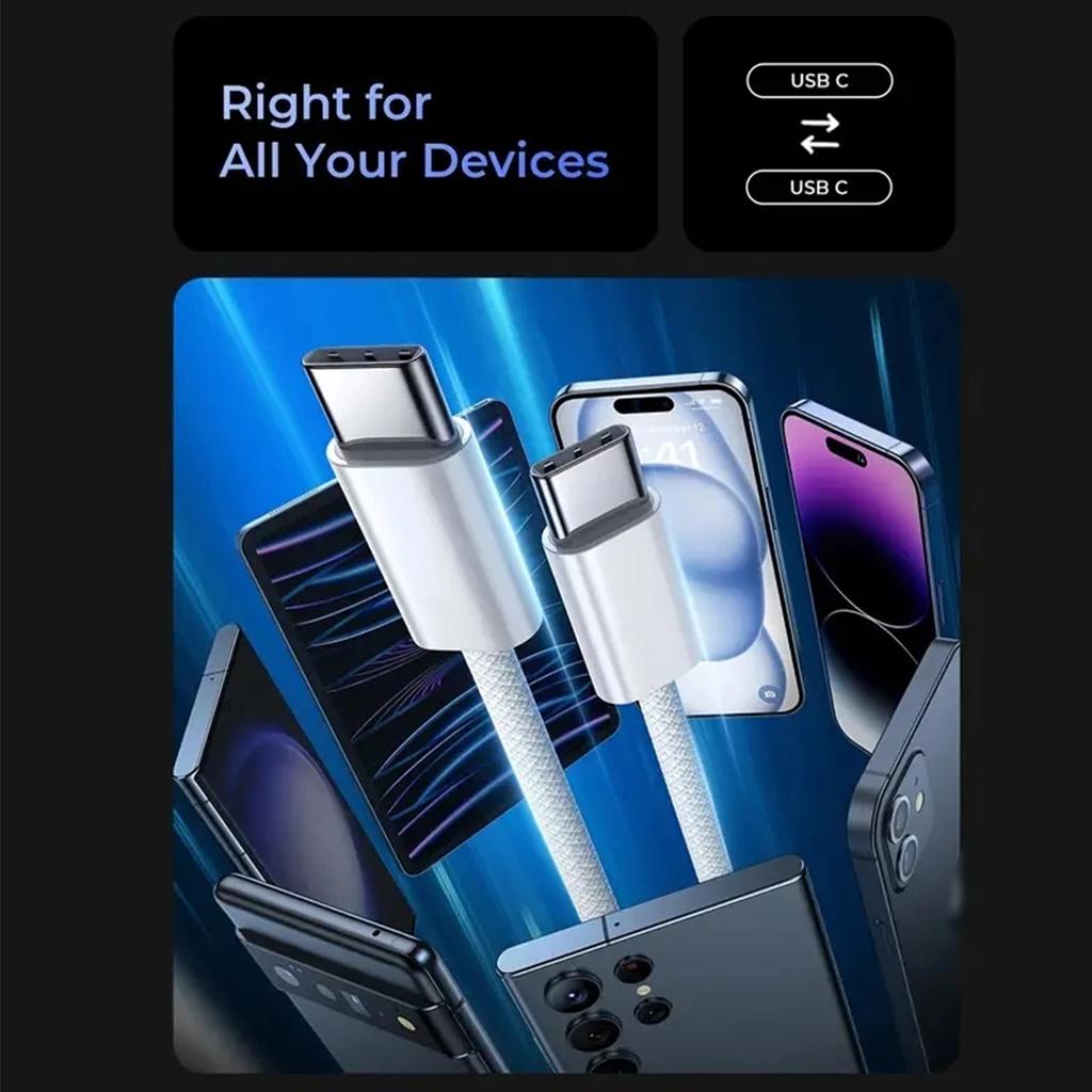 PD 60W USB C Fast Charger Cable For iPhone 15 Pro Max Plus Samsung Xiaomi Huawei Type C To Type C Fast Charging Braided Cable