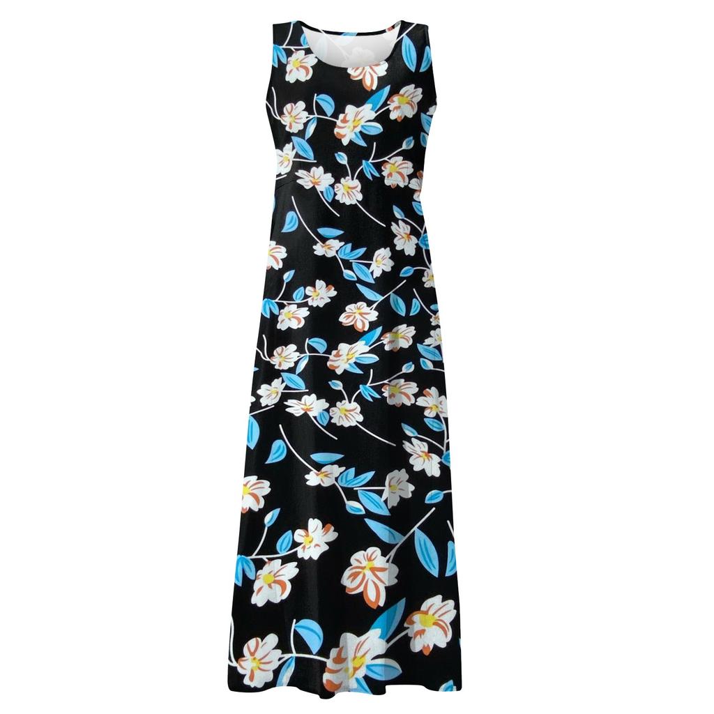Women's Casual Comfortable Floral Print Sleeveless Cotton Pocket Dress