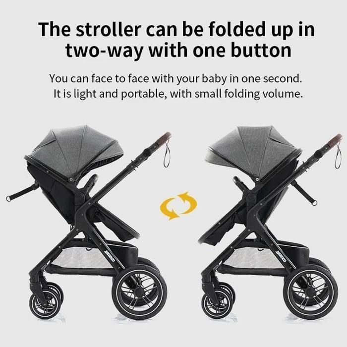 Poussette 3 en 1 Bébé Combinée Siège-Auto Nacelle Trio Réversible Réglable Haute Qualité Roues increvables Canne.Marron