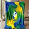 Brazil Football Printed Flannel Blanket Skin Friendly Warm Decorative Throw for Indoor Couch Bed Daily Use
