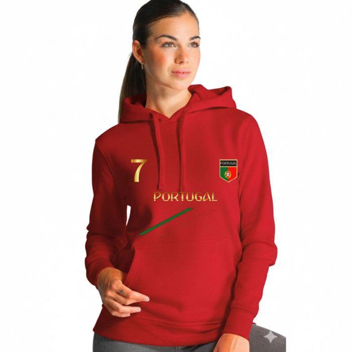 Sweat à Capuche Femme Rouge - Design Inspiré du Portugal - Numéro 7 - Rouge