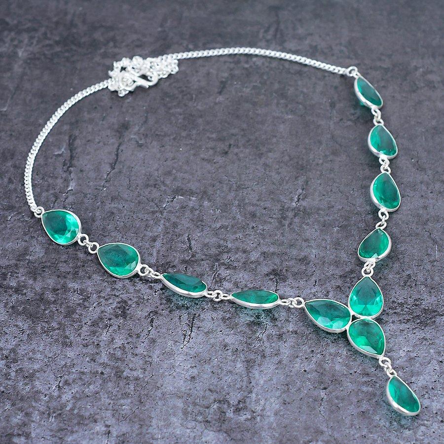 Indicolite Tourmaline Gemstone Handmade 925 Sterling Silver Necklace 18" i4D99