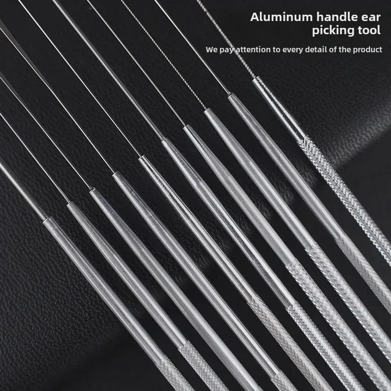 Набор инструментов для чистки ушей с алюминиевой ручкой: Большие и маленькие ложки-сверла, лопатка, ватная палочка, крючок для ушной серы, грибовидный сверло.