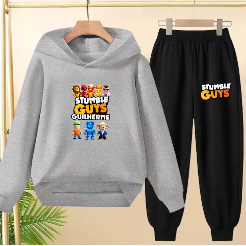 Children's Hoodie Pullover 3-12Yrs Anime GUYS Print Charming Coat Sweatshirt+Pants Boys Girls Toddler Trendy Clothes Leisure Set
