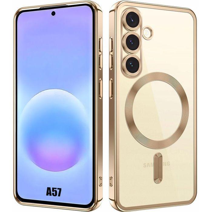 Coque pour Samsung Galaxy A57 5G, Protection avec Anneau Magnétique Contour Brillant Doré