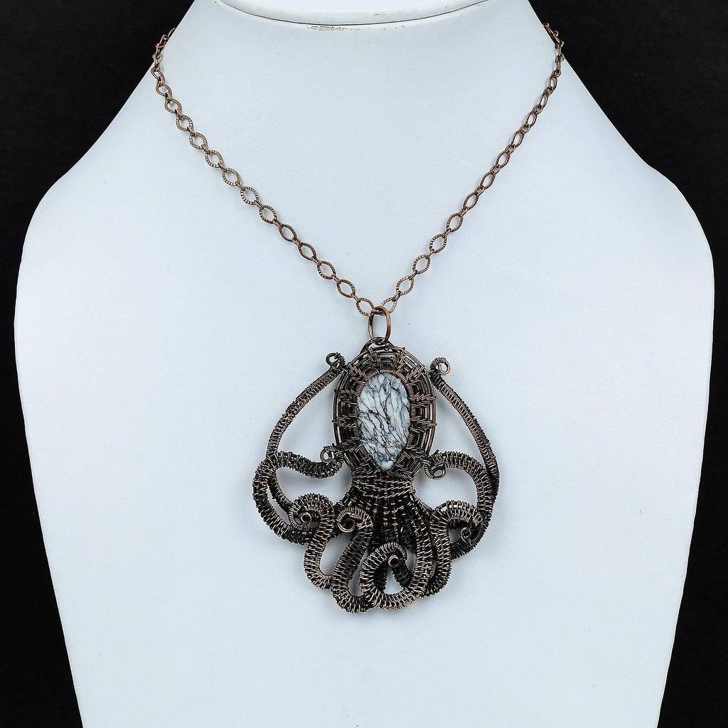 Pinolith Jasper Pendant Copper Wire Wrapped Pendant Handmade Pendant Copper Octopus Jewelry Wire Wrap Jewelry Gemstone Pendant Gift For Her
