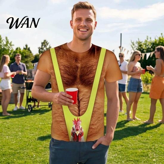 Themed Party Shirt Men Chest Hair Toupee T-Shirt, Funny Muscle with False Hair, Six Bachelor T-shirt Pack Ugly Tee, Loose Fit for Carnivals