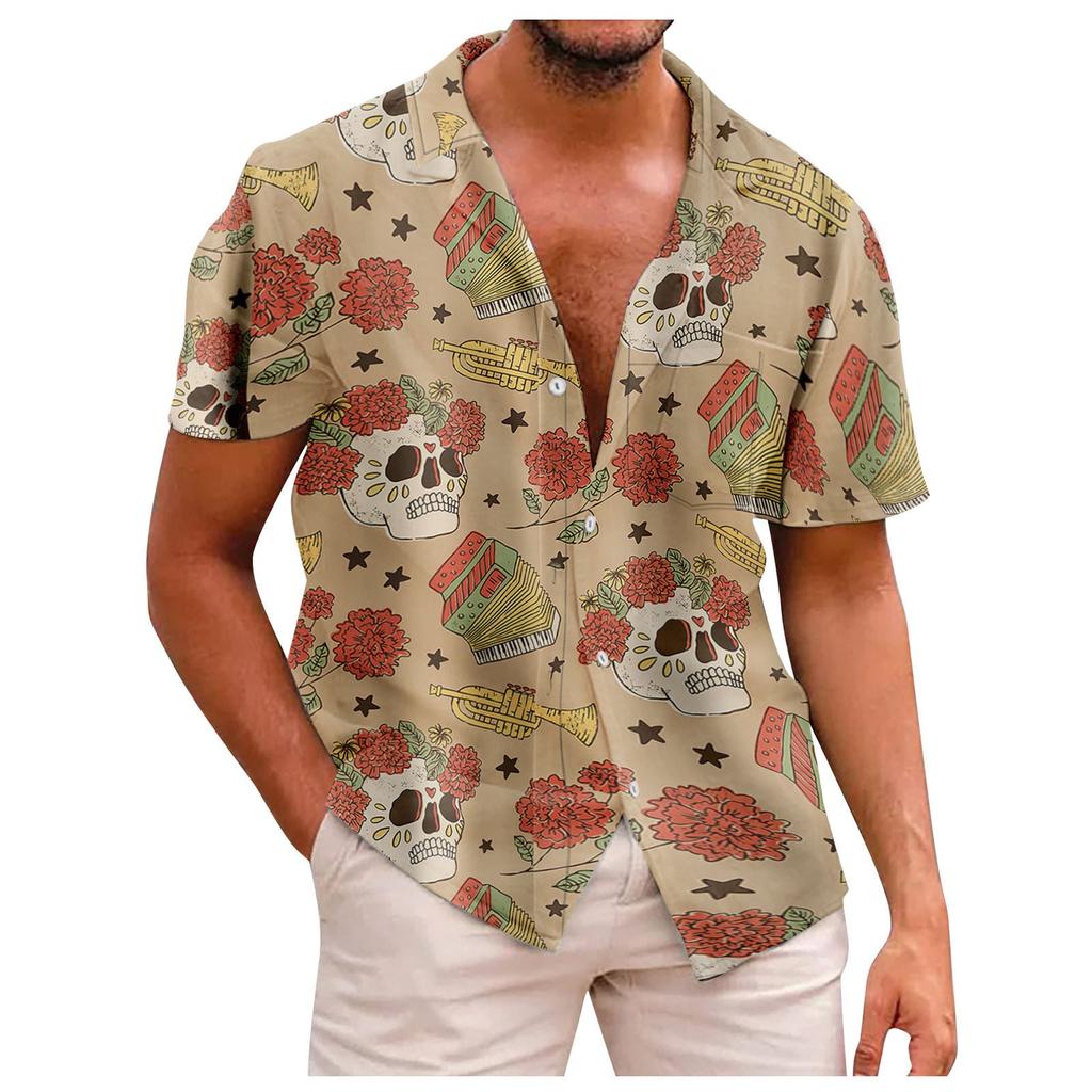 Новая летняя мужская облегающая рубашка с принтом, большая модная повседневная мужская рубашка с коротким рукавом