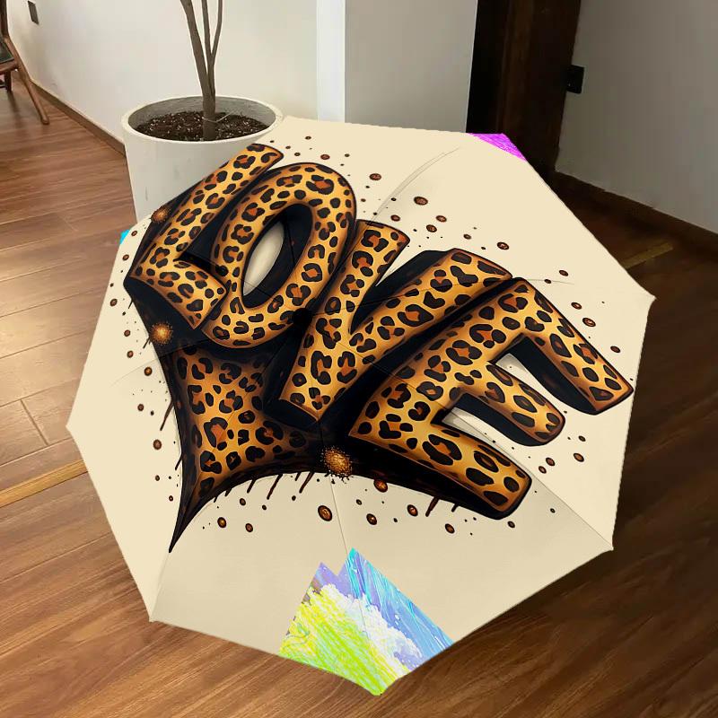 1pc love leopard print Automatic Open/Close Umbrella Compact Folding Umbrella with 8-Rib Shaft for Women/Men, Elegant Birthday1183S