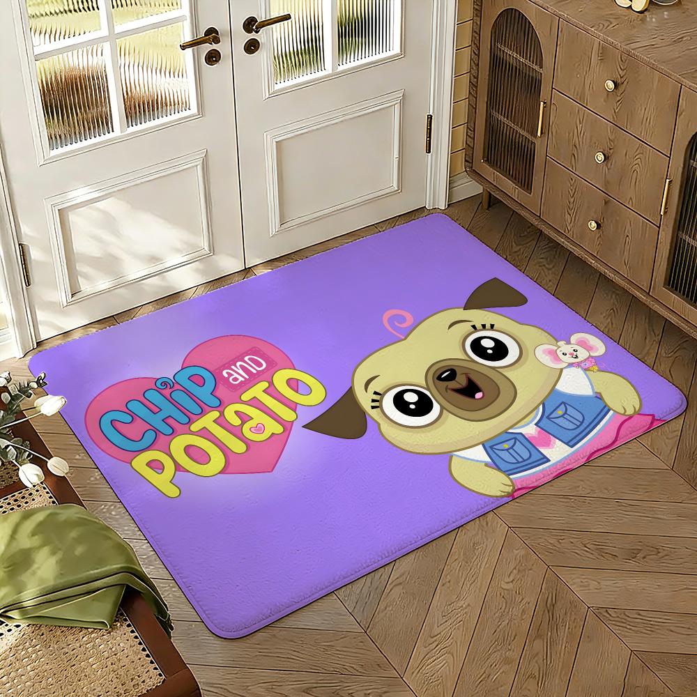 Chip and Potato Floor Mat Soft Thickened Absorbent Non-Slip Bedroom Living Room Door Mat Home Decor Flannel Rugs