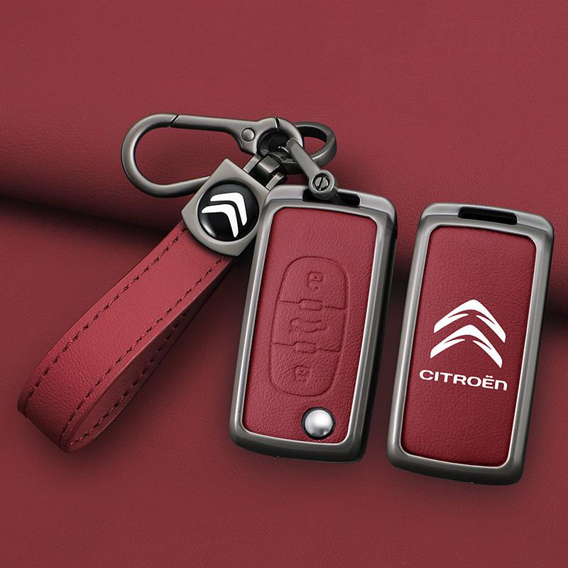 AAMT1 Zinc Alloy Leather Car Flip Remote Key Case Cover Protector Shell Fob durable durable For Citroen C2 C3 C4 C5 C6 Xsara Berlingo