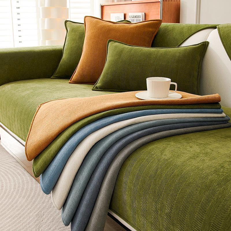 Sofa Cushion Four Seasons Universal Non-Slip Herringbone Chenille Cushion Summer Green Sofa Cover