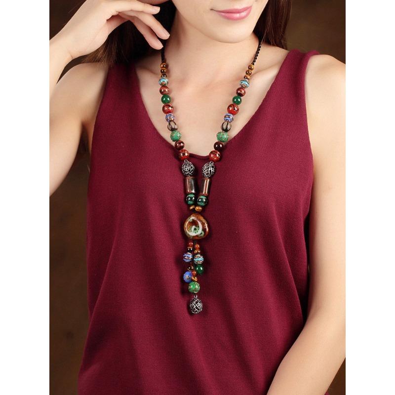 Цепочка для свитера Длинный стиль Характерный Высококлассный бутик Керамическая подвесная цепочка Украшение Глазурованная Характерное Ожерелье Этнический стиль Ретро Женский