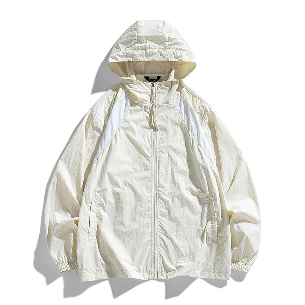 Летняя унисекс модная однотонная тонкая куртка на молнии с капюшоном и солнцезащитным козырьком