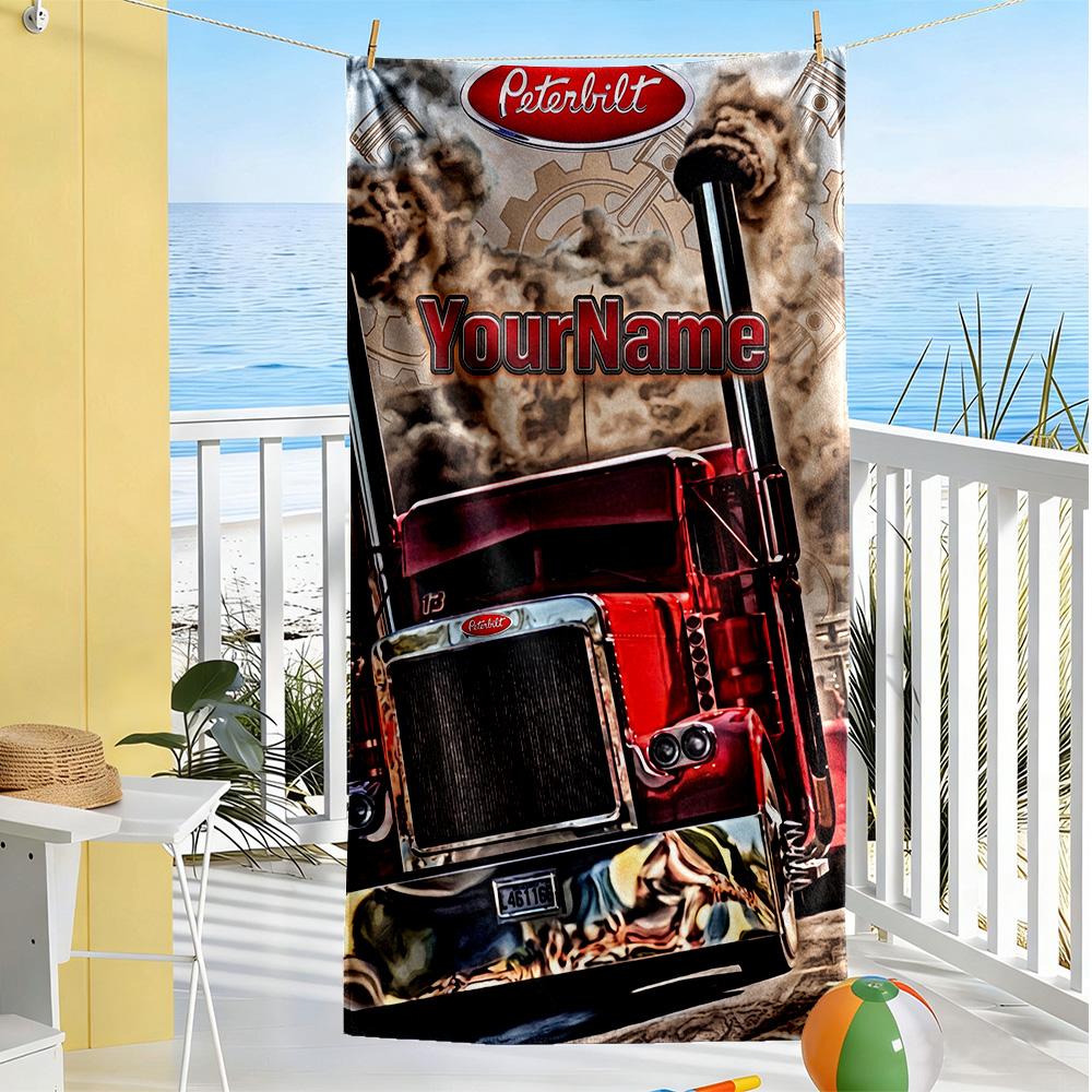 Peterbilt Heavy Trucks Customize Text Beach Towel Super Soft & Absorbent Portable for SwimmingBeachCamping Travel Beach AccessoriesGym