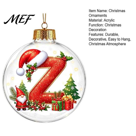 Winter Holiday Party Supplies 26?Letter Acrylic Christmas Ball Ornament, 3D Crystal Style Alphabet Xmas Wall Hanging Ornaments Pendant, Tree