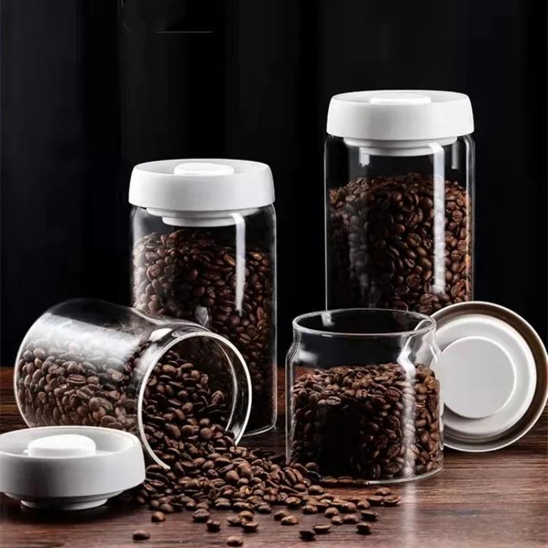 Transparent High Borosilicate Glass Airtight Canisters Various Sizes Household Coffee Storage Jars One-Click Damp-Proof Holders