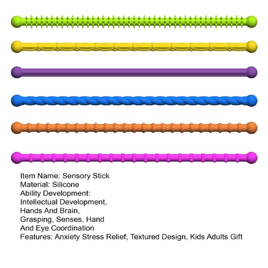 6 шт. Силиконовая сенсорная палочка-игрушка Снятие стресса Текстурированный стержень Непоседа Игрушка Портативная Дорожная Детская Подростковая Взрослая Гибкая Успокаивающая Цветная Палочка Игрушка
