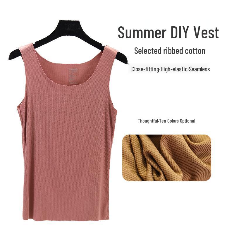 Korean Ribbed Cotton Seamless Tank Top - Women's Plus Size Round Neck Base Layer