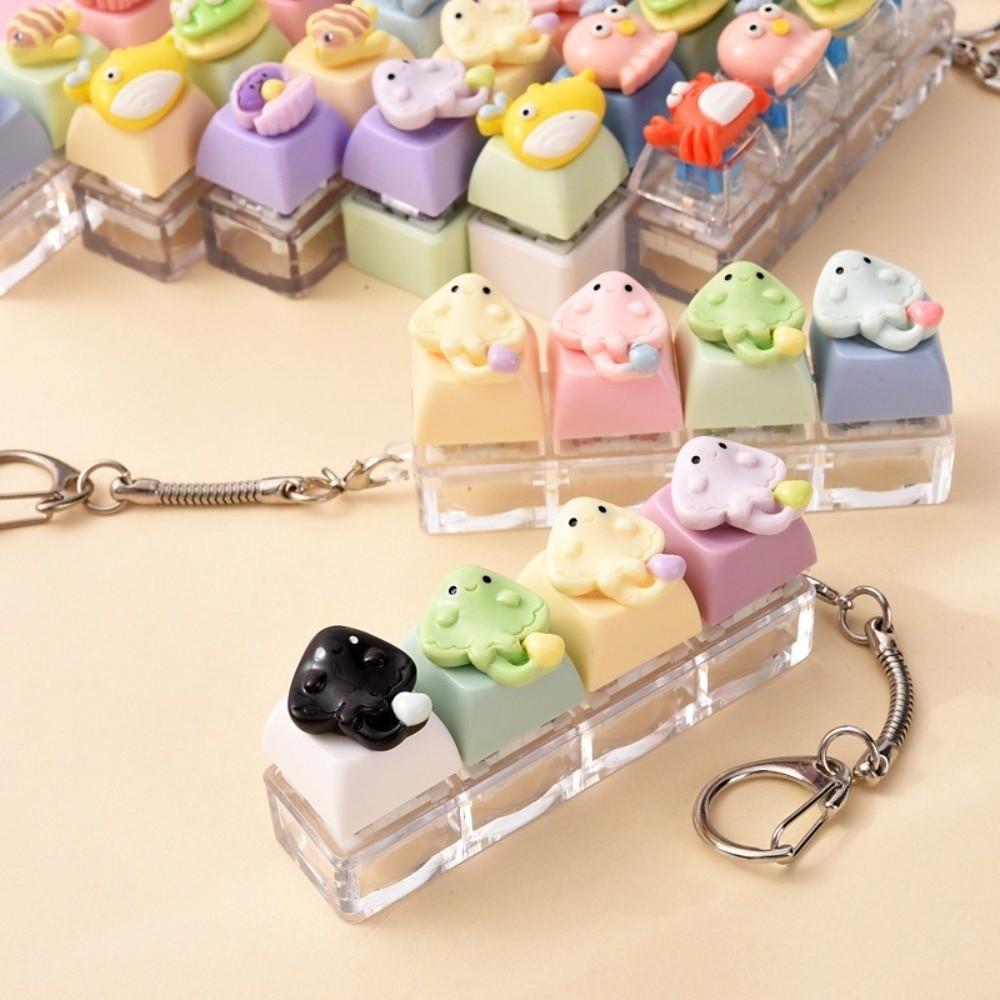 Anxiety Relief Jellyfish Push-button Keychain 4 Keys Fidget Clicky Button Fidget Clicker Fun Toys