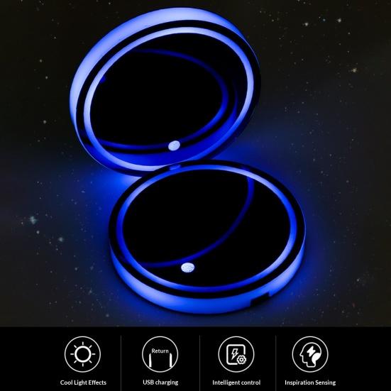 LED Car Cup Holder Light 7 Colors Light Up Cup Coaster USB Rechargeable Interior