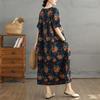 DIMANAF 2025 Летнее Винтажное Платье Большого Размера Женское Повседневное Платье Свободное Базовое С Цветочным Принтом Длинное Платье