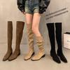 Wear More Than One Boot! Thick-heeled Over-the-knee Boots Women's Shoes Velvet Boots 2025 New Spring and Autumn Piled Knight Martin Boots