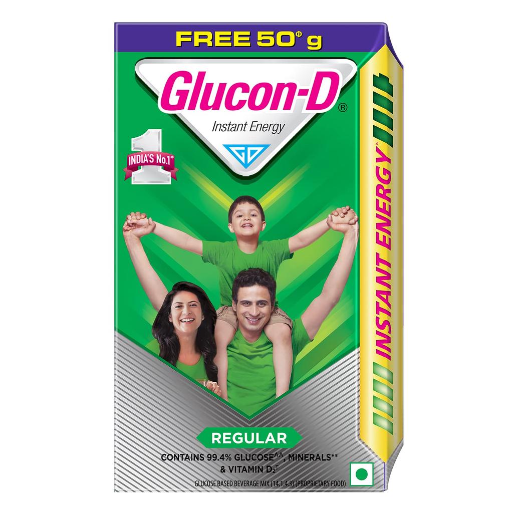 Glucon-D Regular с 3 преимуществами: Энергия, Восстановление и Иммунитет, Рефилл 450 г ( Получите 50 г дополнительно бесплатно )