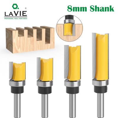 Набор из 4 фрез для заподлицо: Шаблон и прямые фрезы для деревообработки с подшипниками