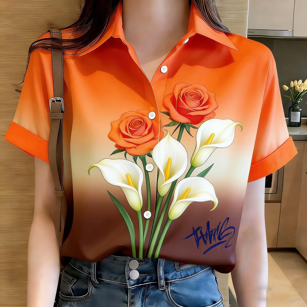 Summer new Thai short-sleeved printed shirt women's summer loose ins trendy casual couple shirt