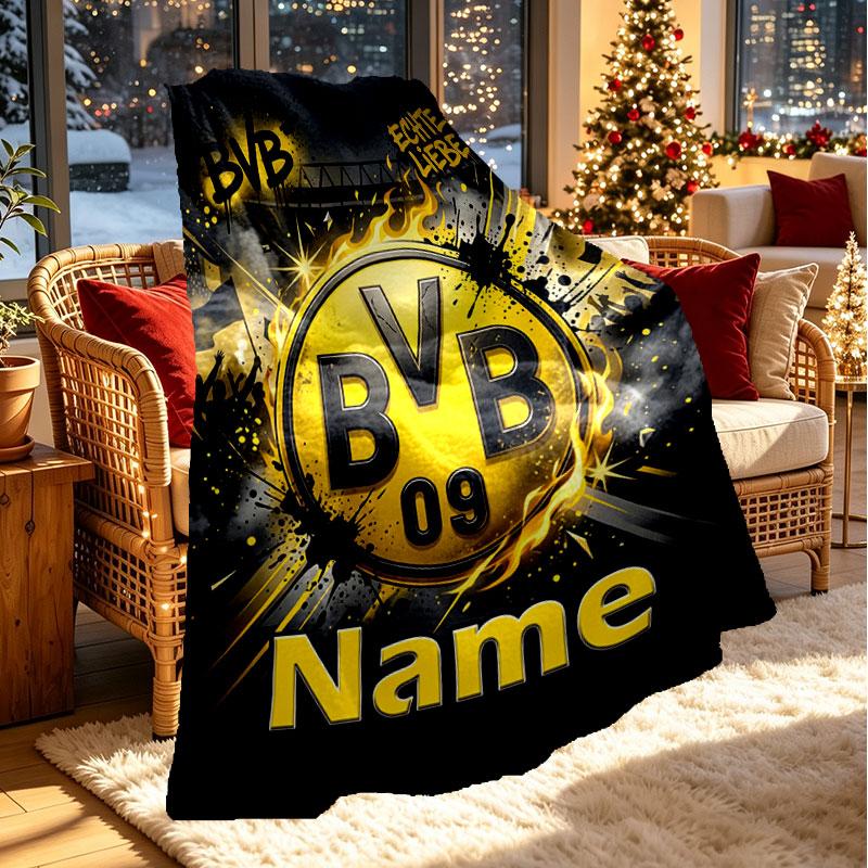 Custom Name Personalized Borussia Dortmund Bvb Print Blanket, Home Decor, Bedroom, Sofa, Camping, Couch, Gifts for Birthday Christmas