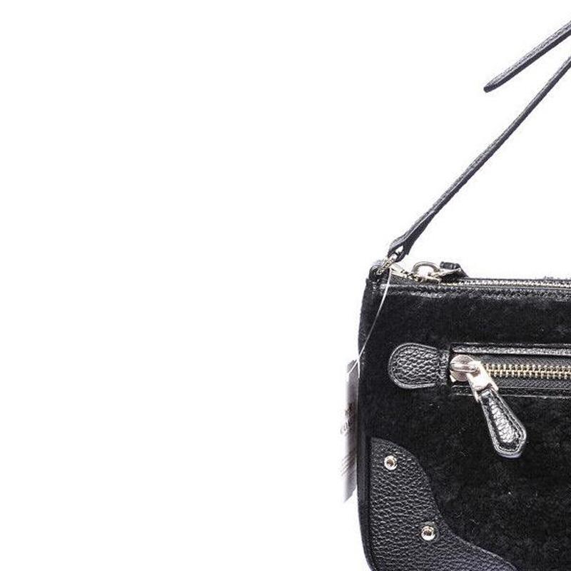 COACH Rhyder 22 zipper closure pebbled leather and plush shearling shoulder crossbody bag small women's black